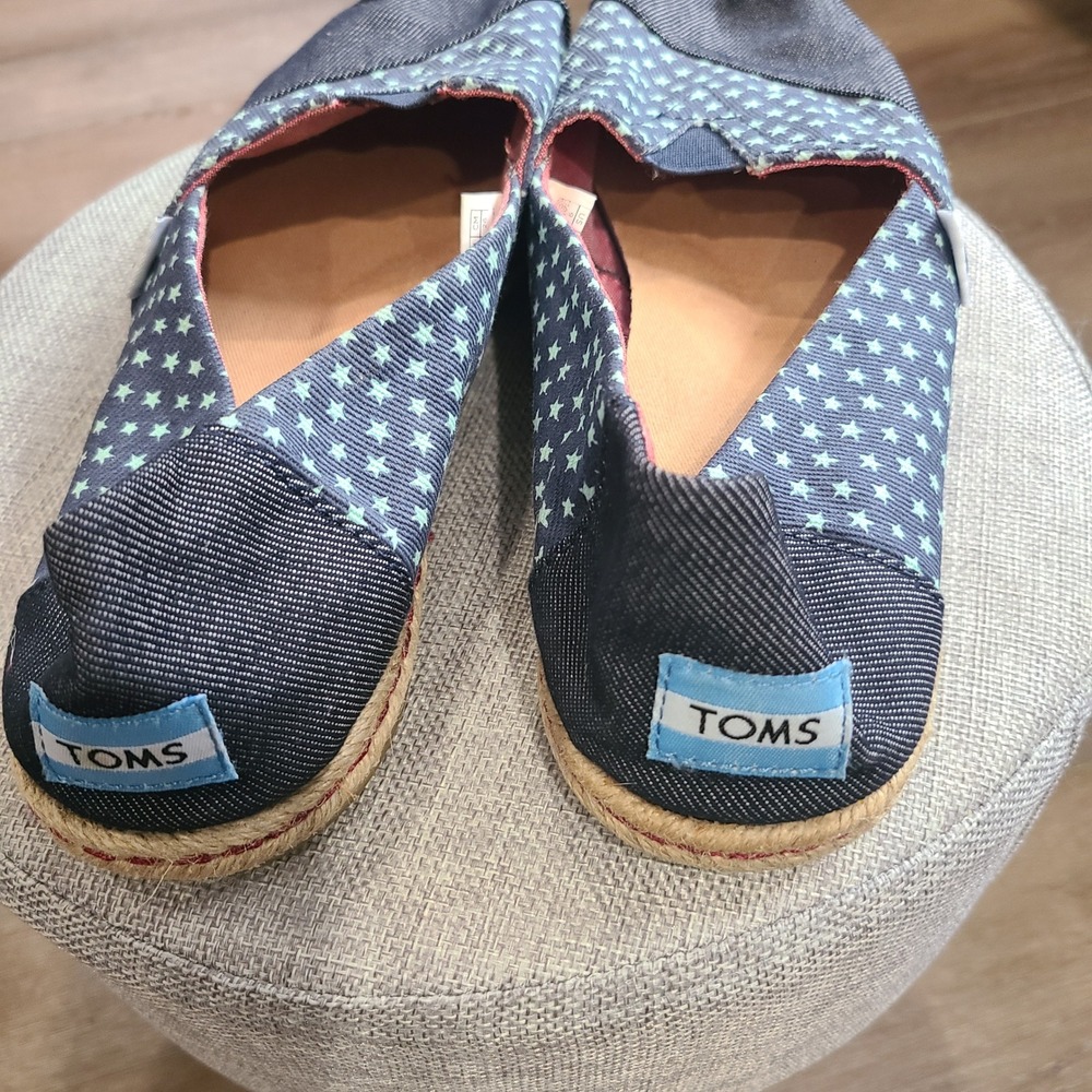 TOMS Alpargata Blue Denim Mint Green Star Print Slip On Shoes Womens‎ 9 - Picture 6 of 15